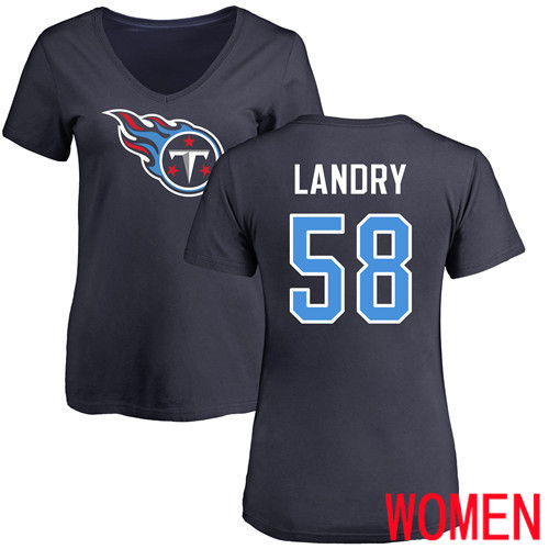 Tennessee Titans Navy Blue Women Harold Landry Name and Number Logo NFL Football #58 T Shirt->women nfl jersey->Women Jersey